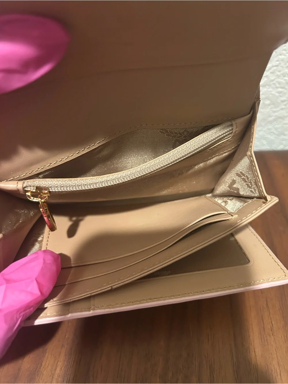 MCM Pink Leather Bow Trifold Wallet